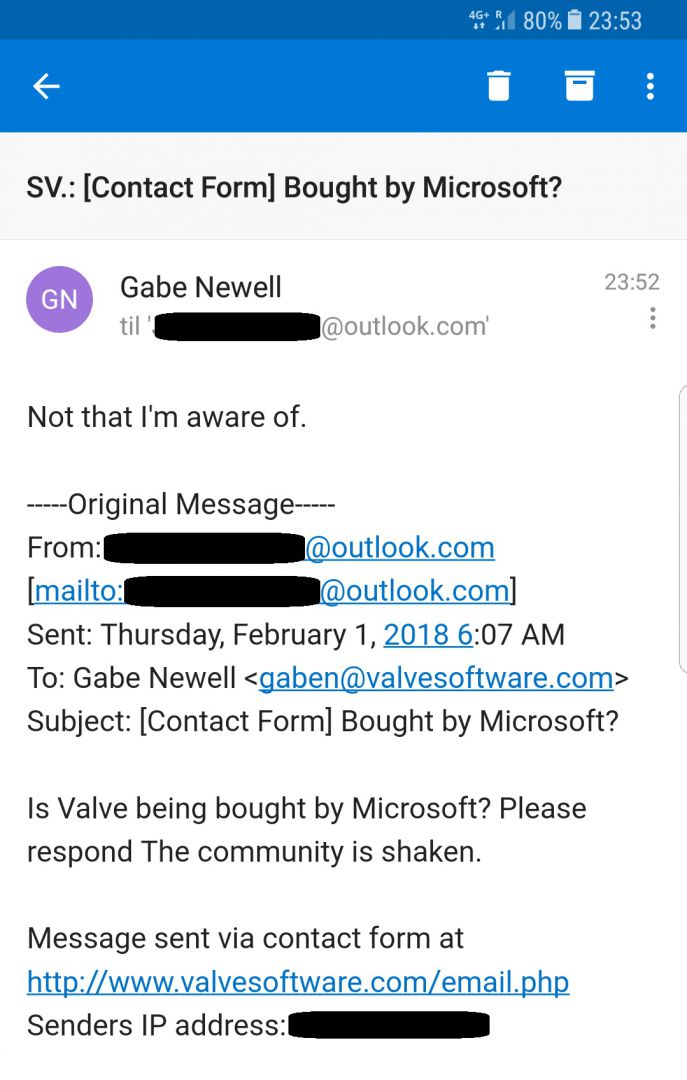 Gabe Newell, desmiente los rumores de la compra de Valve por parte de Microsoft - Gabe Newell ha contestado a varios usuarios de Steam negando las supuestas negociaciones de la vena de Valve Corporation por parte de Microsoft.