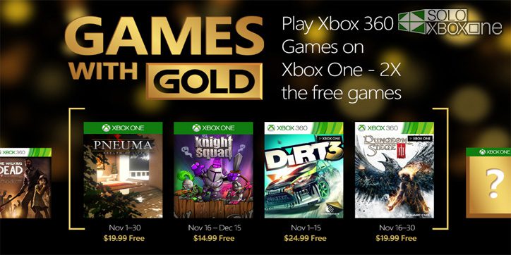 Ya sabemos al fin, los 4 Games with Gold de Noviembre son para Xbox One