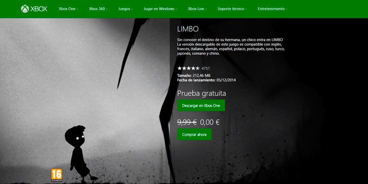 Descarga Limbo totalmente gratis para Xbox One