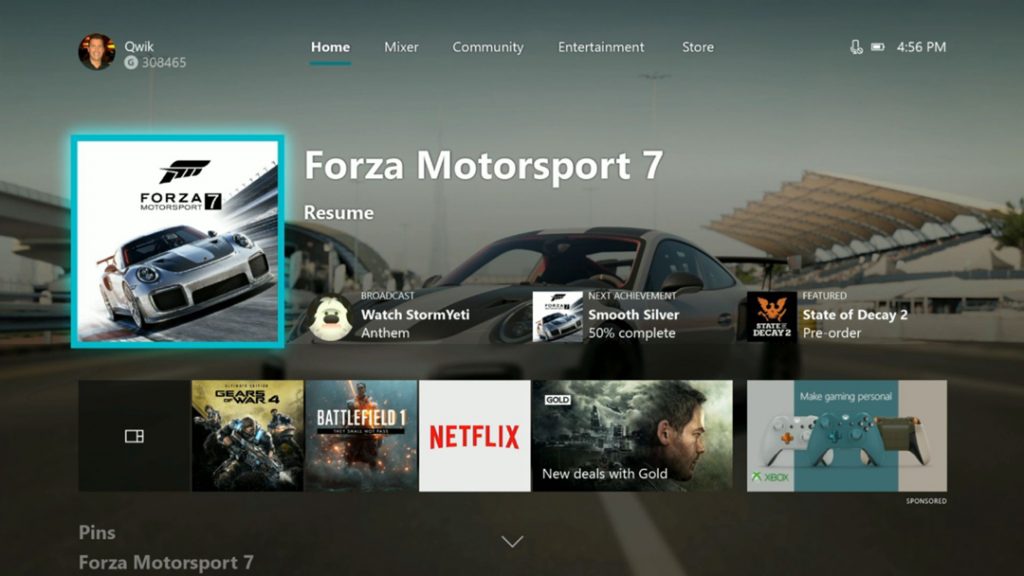 Interfaz de Xbox One y logros