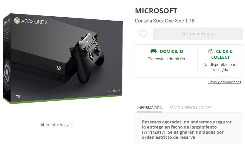 Sentido táctil mezcla provocar Las reservas de Xbox One X, también agotadas en Media Markt y El Corte  Inglés - Generacion Xbox