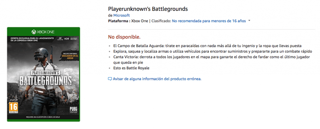 Amazon lista una nueva edición física de PUBG para Xbox One