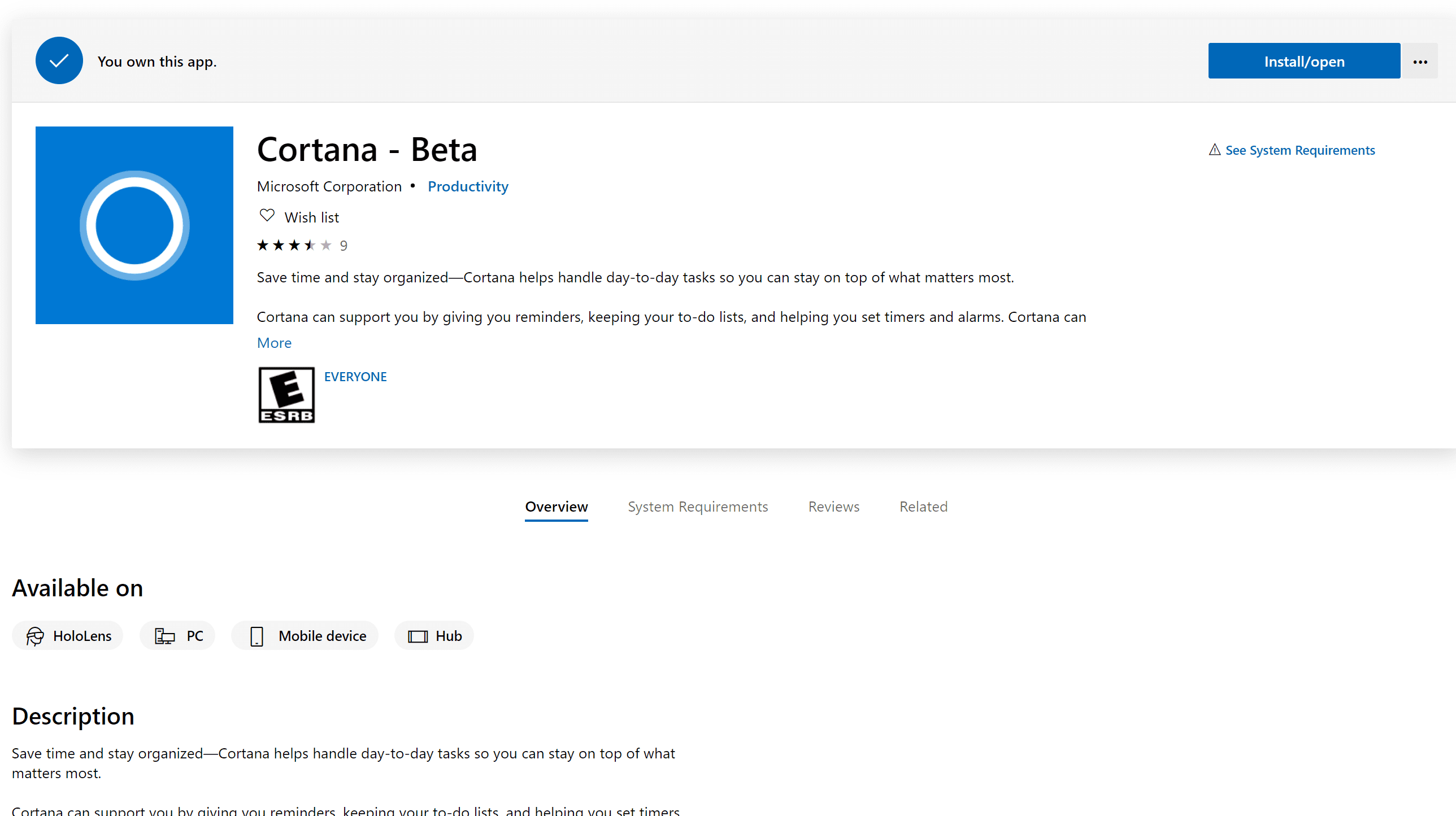 Cortana en la Microsoft Store de USA