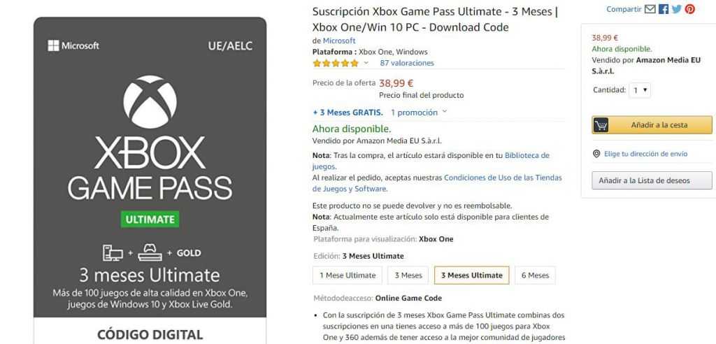 1 año de game pass ultimate