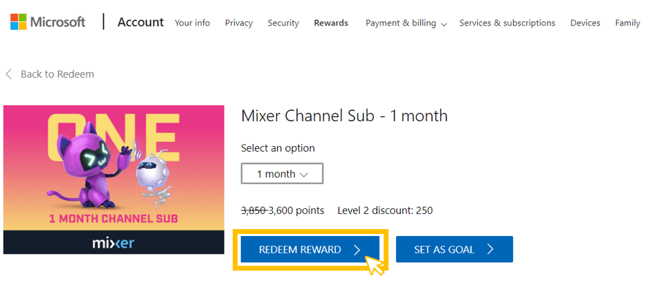 Use the Mixer Subscriptions for Microsoft Awards