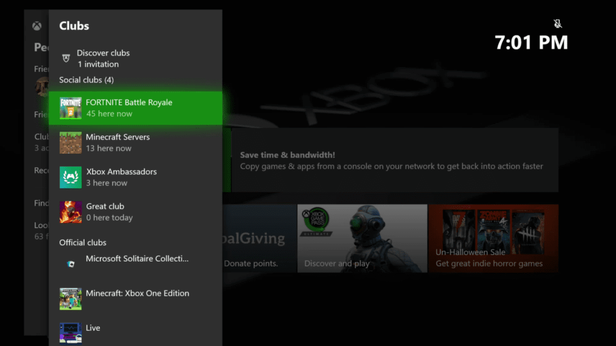 Clubs con Discover Clubs en la Guía de Xbox One Insider