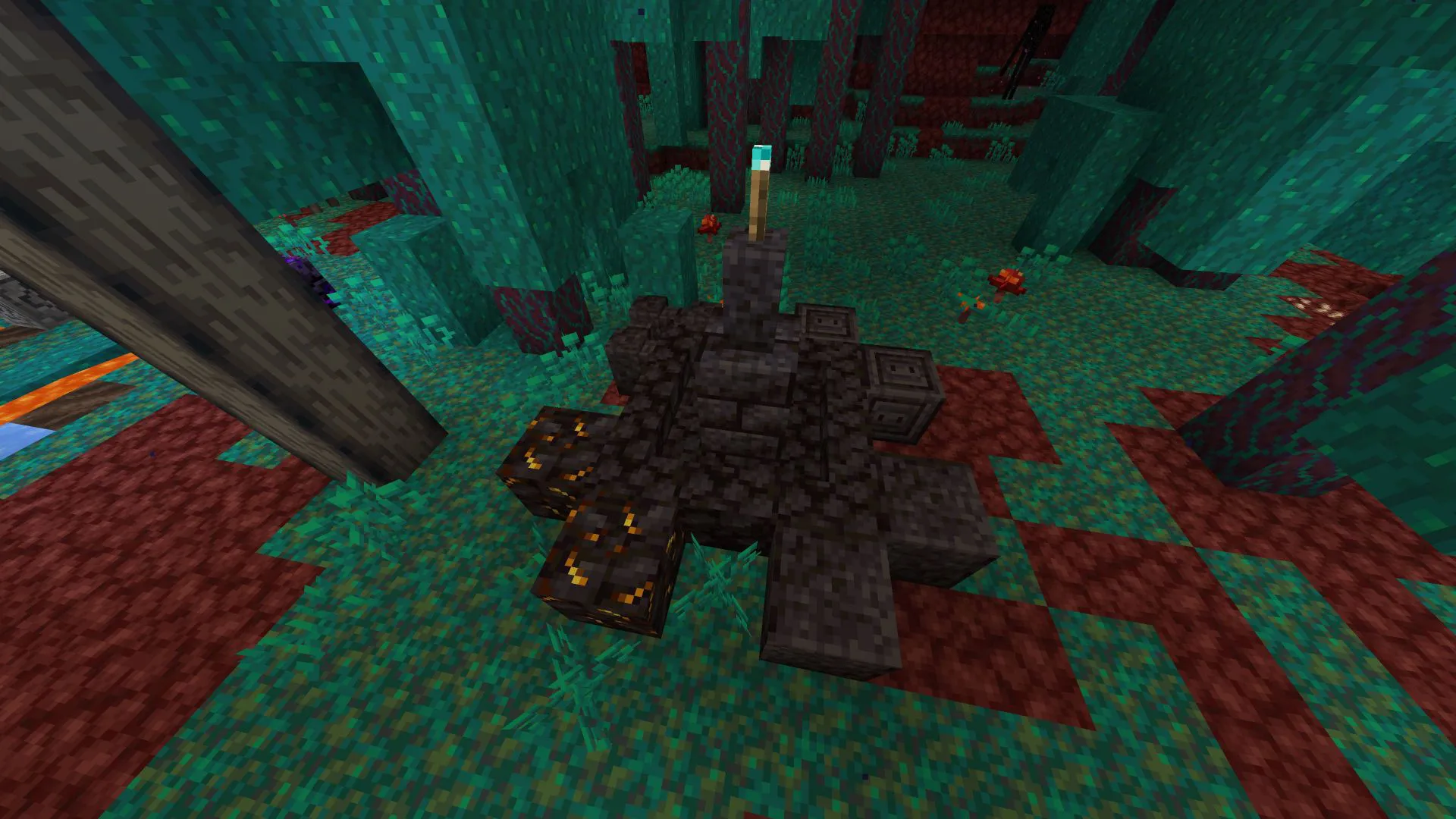 Ejemplo de la Blackstone puesta con una artocha de almas en la 20W15A de Minecraft Nether Update