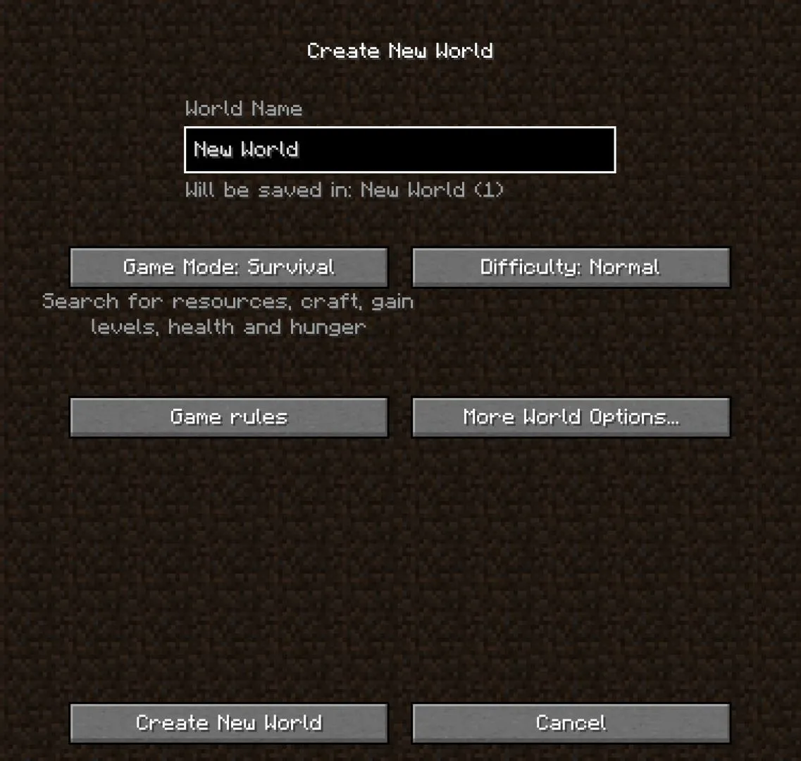 Opciones más rápidas en la creación de mundo en Minecraft Nether Update Snapshot 20W17A