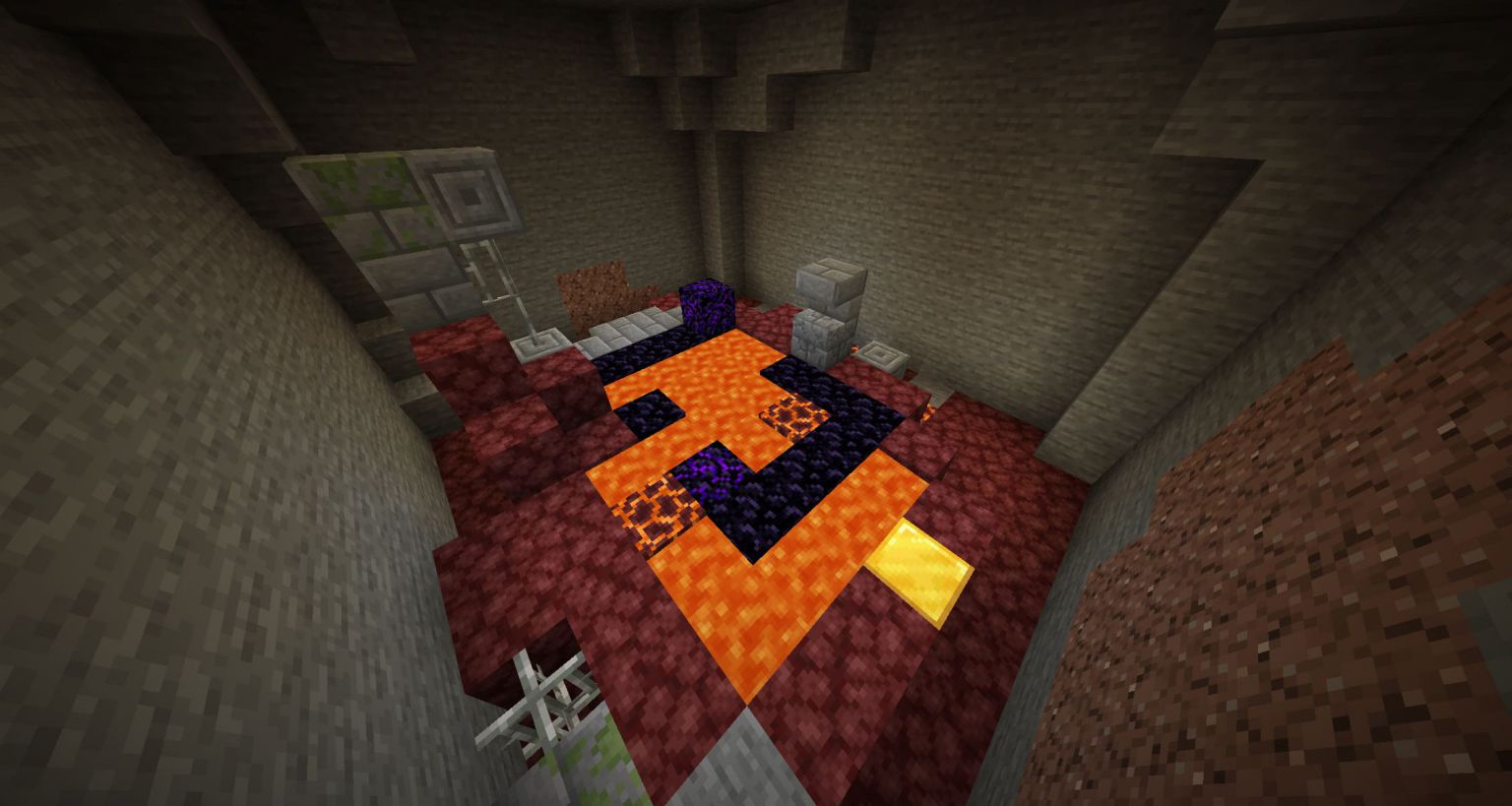 Portal en ruinas dentro de una cueva en la Minecraft Nether Update Snapshot 20W16A