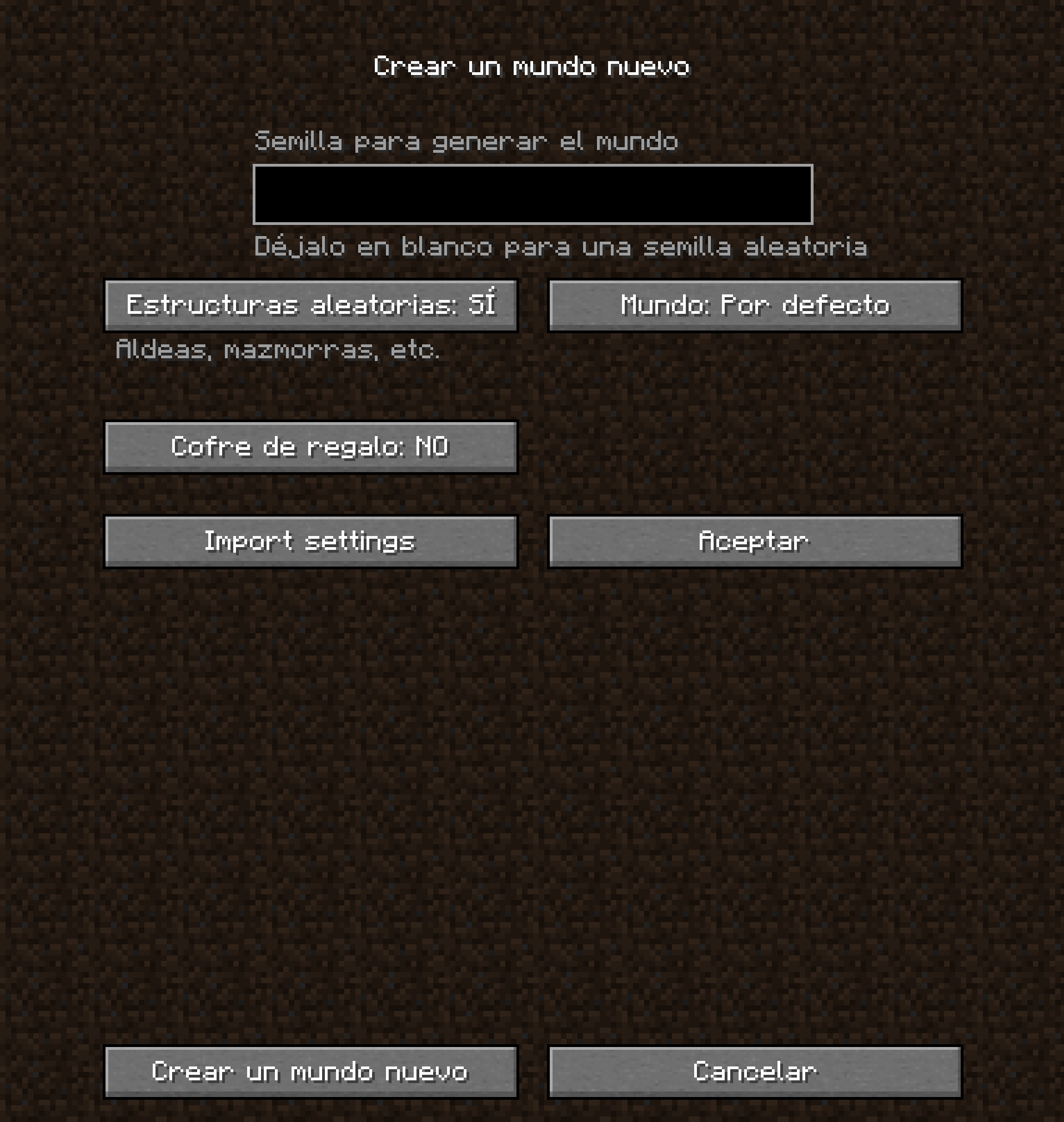Importar configuración de un mundo en Minecraft Nether Update Snapshot 20W21A