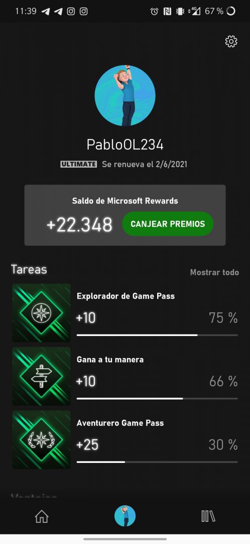Perfil en Xbox Game Pass para Android