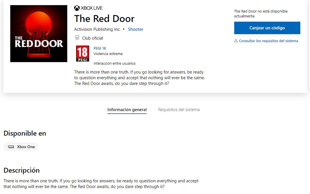 El nuevo Call of Duty se podría haber filtrado en la Microsoft Store con un misterioso nombre: The Red Door - Aparece en la Microsoft Store un nuevo juego llamado The Red Door, que bien podría ser el nuevo Call of Duty 2020.