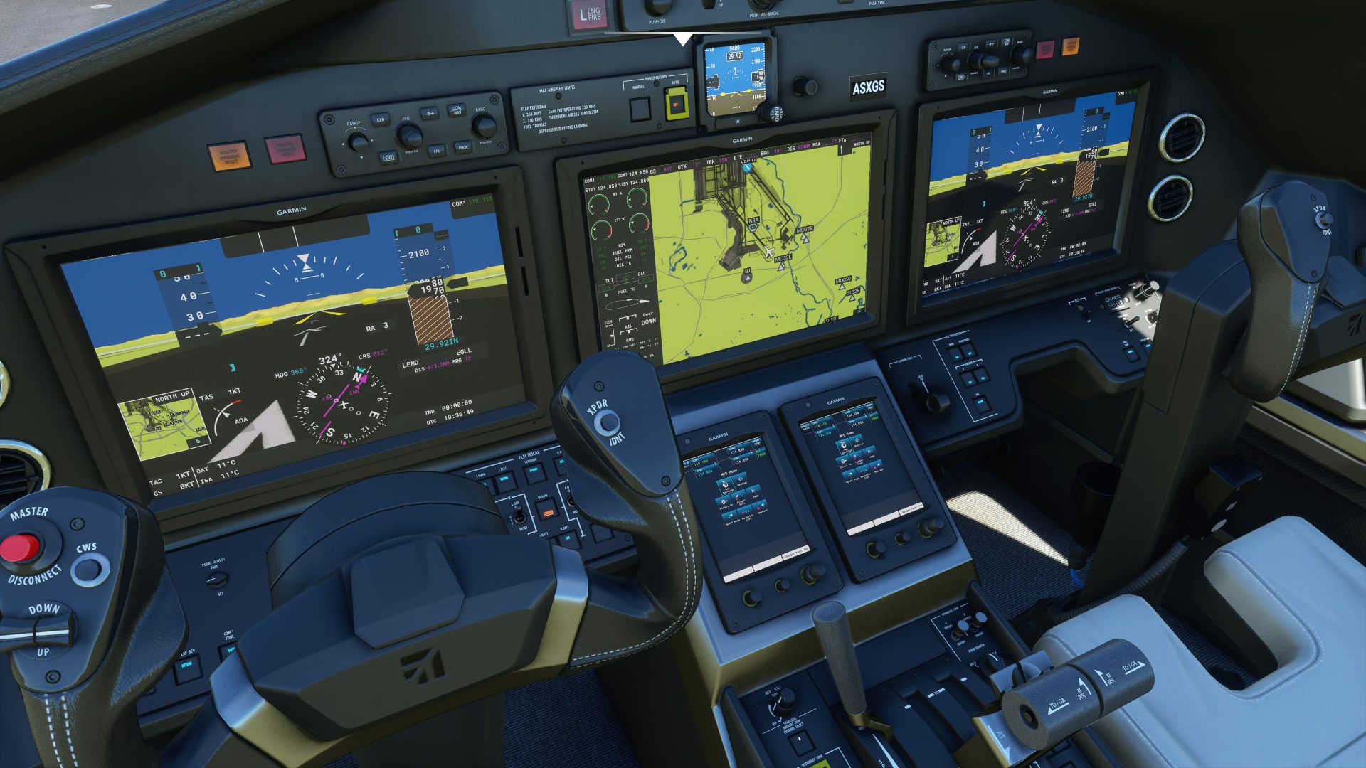 Mandos de un avión de Microsoft Flight Simulator