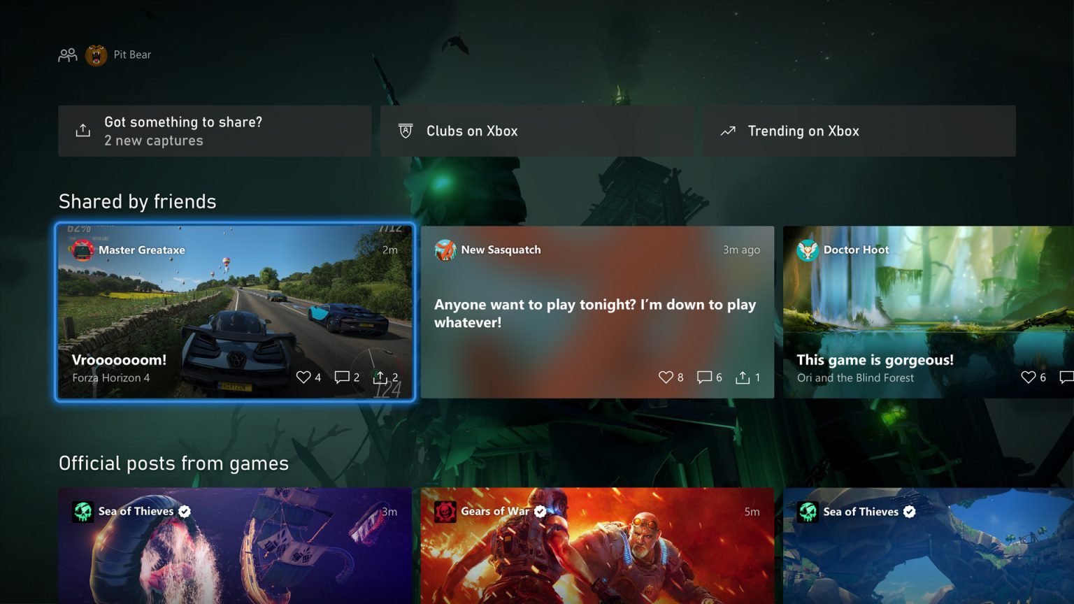 Pestaña de comunidad 2 de Xbox One en la actualización de agosto 2020