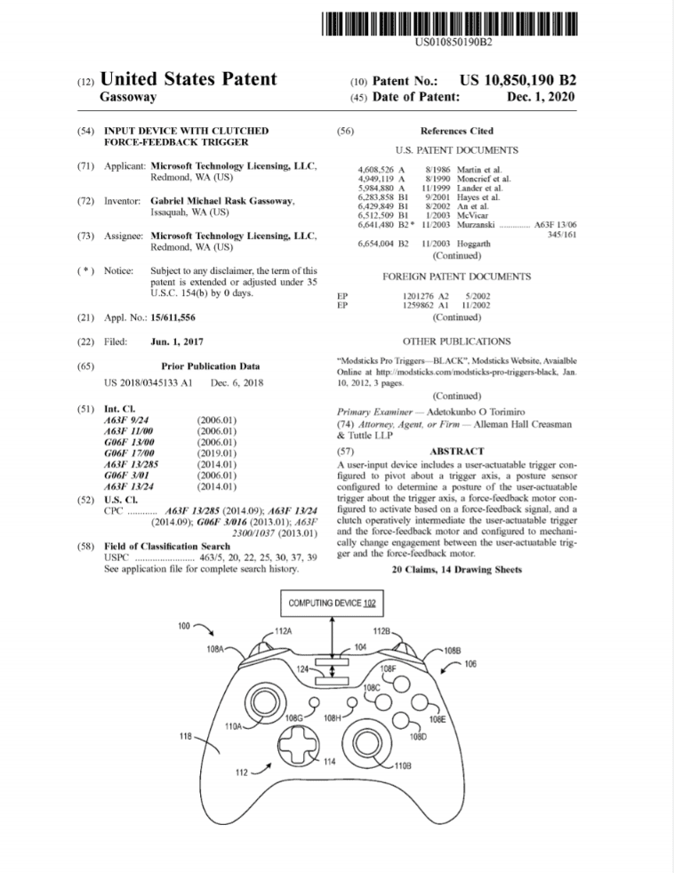 Force feedback - Microsoft patent