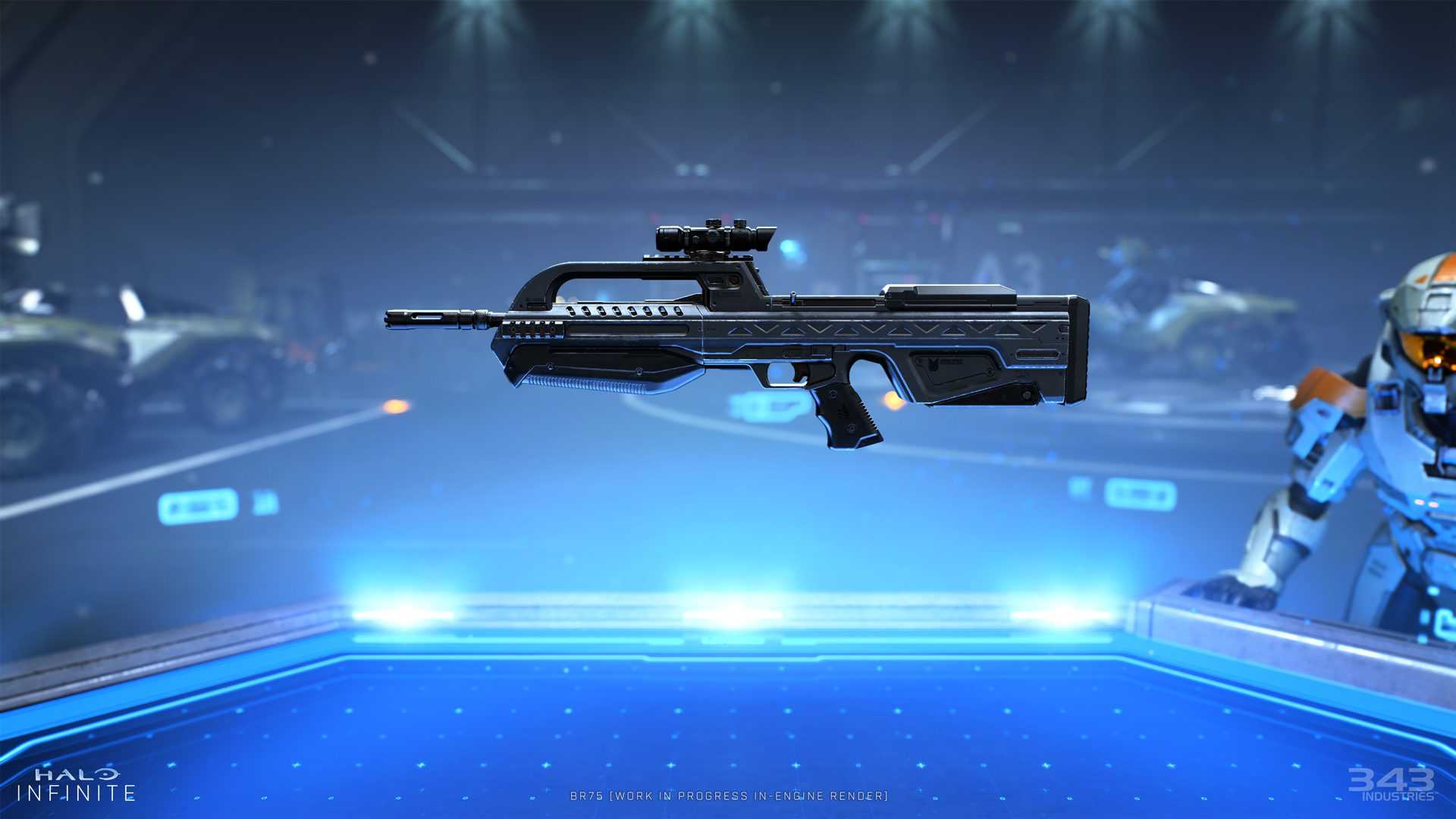 343 Industries displays images and information on some weapons available in Halo Infinite