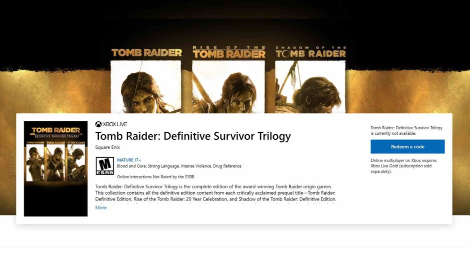 Tomb Raider: Definitive Survivor Trilogy se deja ver en la Microsoft Store