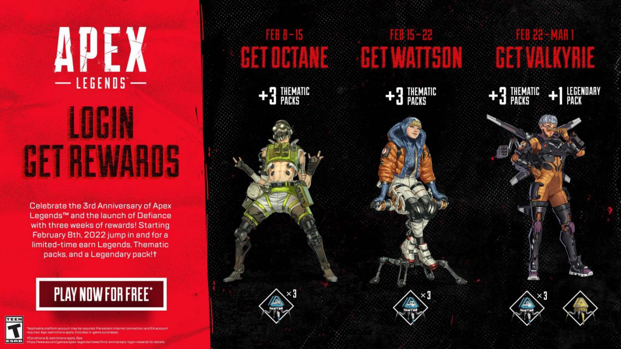 Get 3 Apex Legends free for a limited time - Get 3 different Legends and Apex Legends packs free for a limited time.