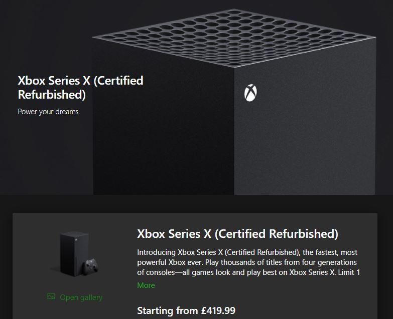 Microsoft ya ofrece Xbox Series X reacondicionadas en su propia Store - Aunque de momento solo en USA y UK. Para el resto de países parece que las Xbox Series X reacondicionadas llegarán más tarde.