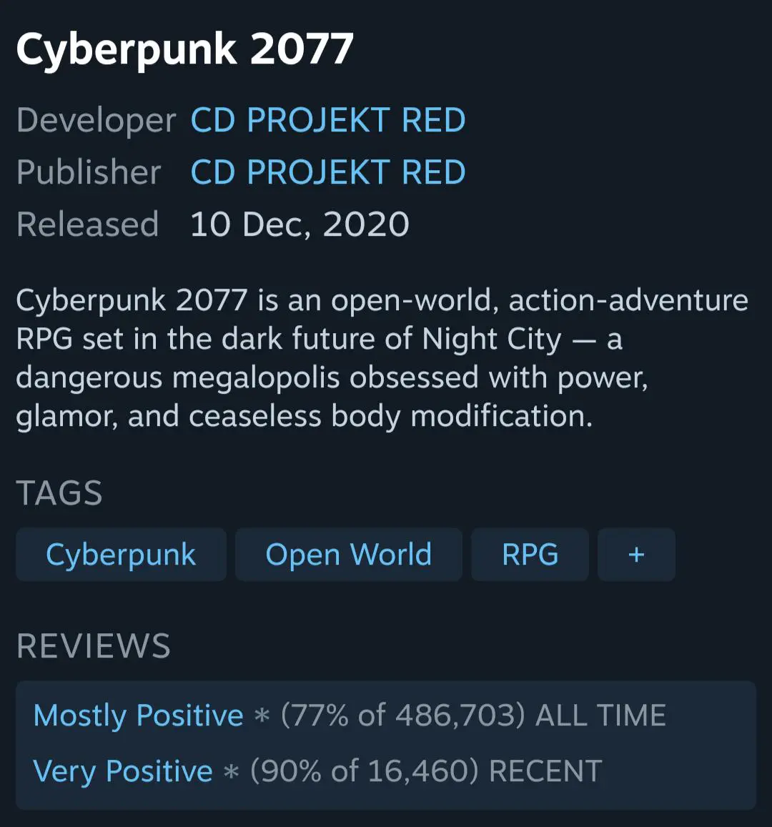 cyberpunk 2077 steam reviews