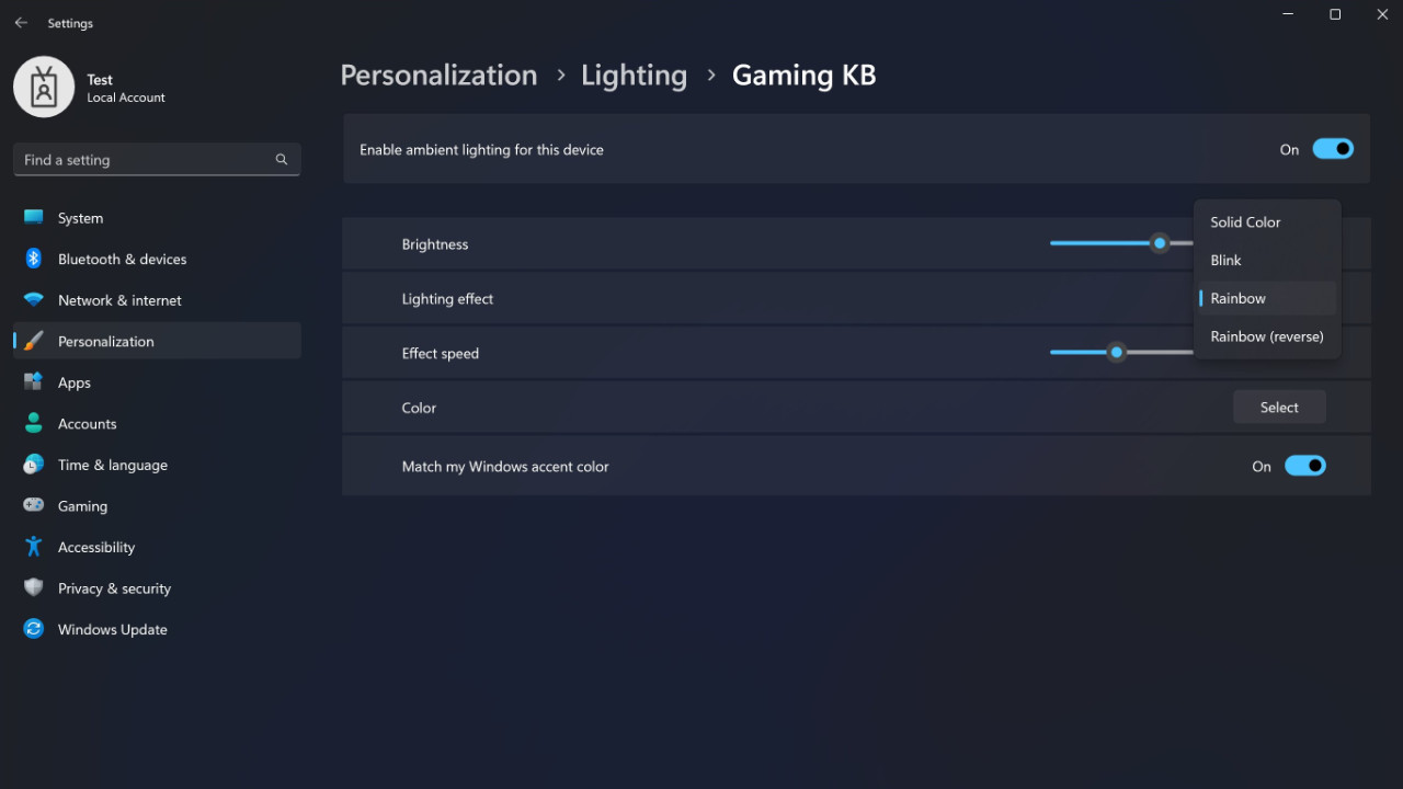 nueva sección de iluminación en windows 11 generacionxbox