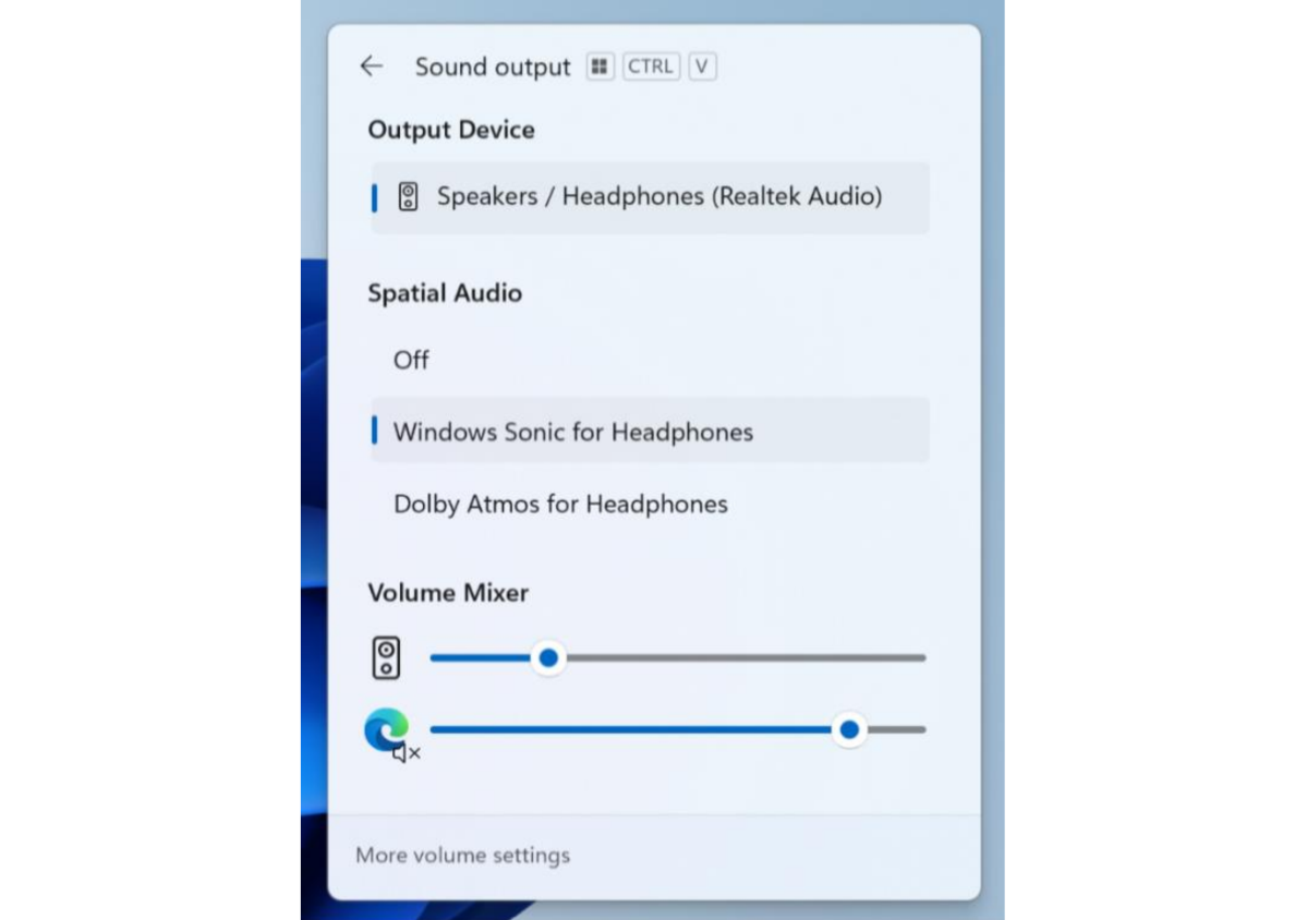 Así es el nuevo mezclador de volumen de Windows 11.