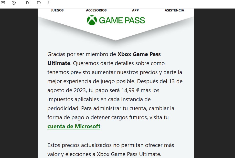 correo game pass sube de precio españa generacionxbox