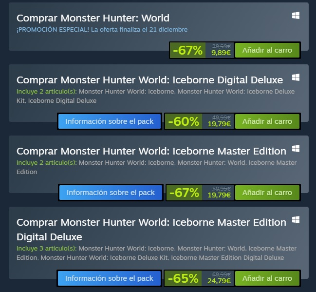 monster hunter world oferta steam
