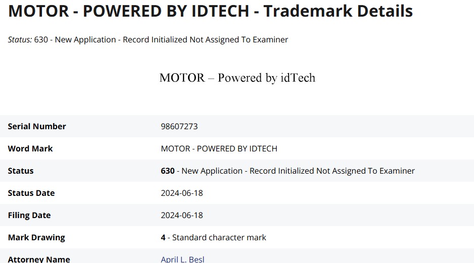 Captura del registro de marca: MOTOR - powered by idetech