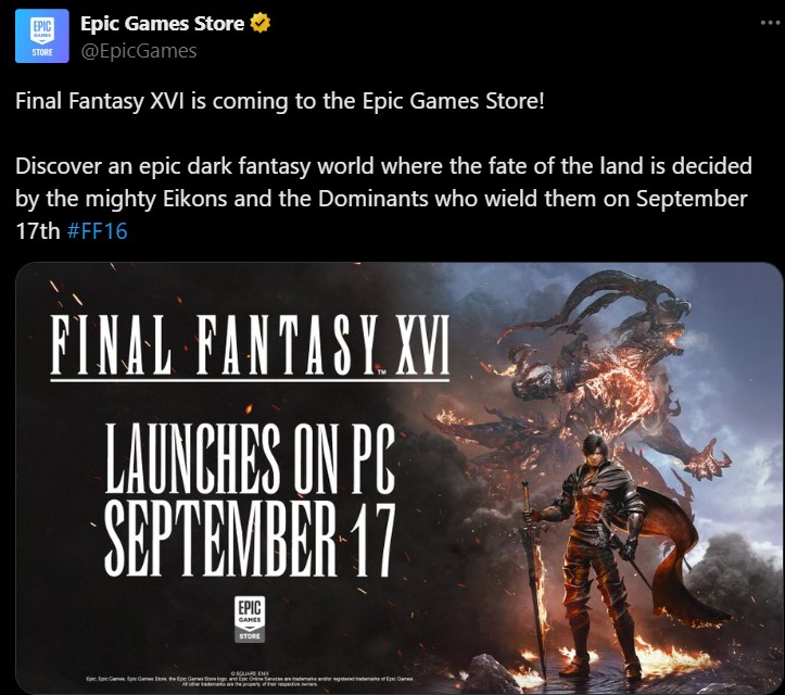 Final Fantasy XVI Steam Epic Store PC September 17, 1