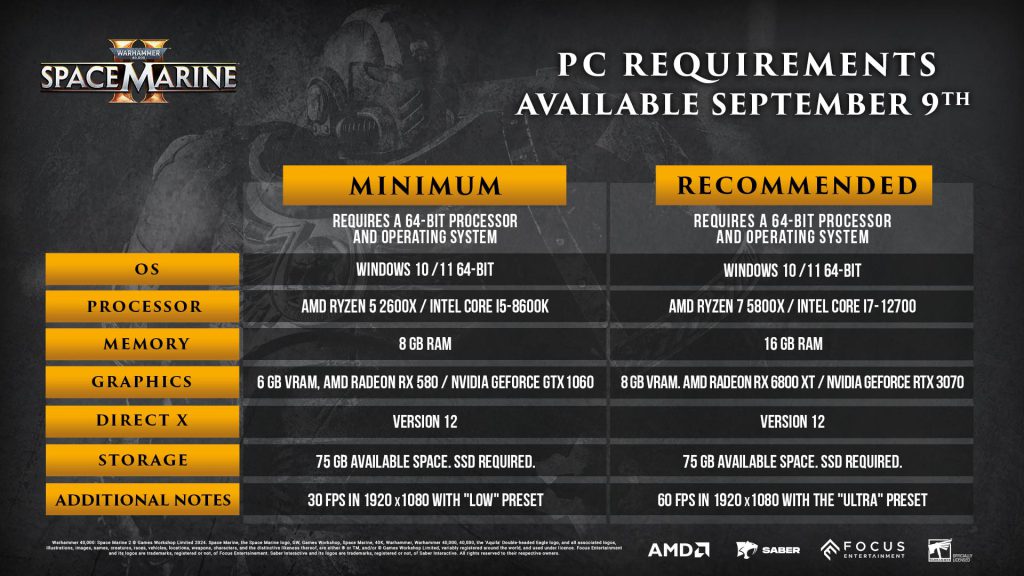 Warhammer 40000: Space Marine 2 - Reqs PC