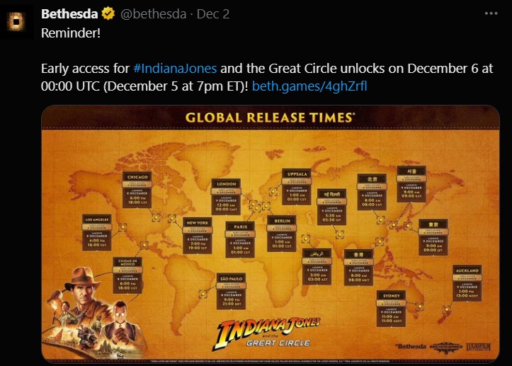 Horario de lanzamiento de Indiana Jones and the Great Circle