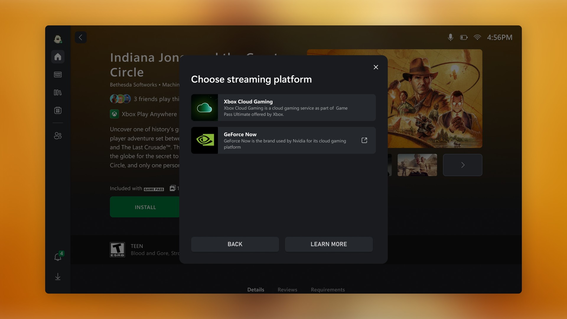 Captura de la nueva opción de GeForce Now en la app de Xbox para PC.