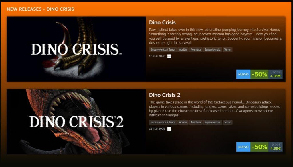 Capcom Aprovecha Sus Propias Rebajas En Steam Para Lanzar Dino Crisis 1 Y 2
